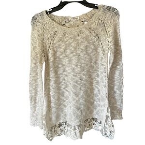 Mirumi White Knit Top - White Lace Long Sleeve Shirt - Women's Small - Layering